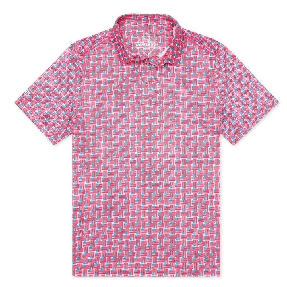 Burlebo Short Sleeve‎ Performance Golf Polo American Flag Print Large Patriotic